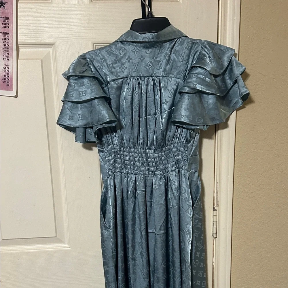 Louis Vuitton Teal Ruffle Sleeve Dress - Picture 3 of 3